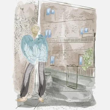 A guy poses against the background of an old house Stock Illustration