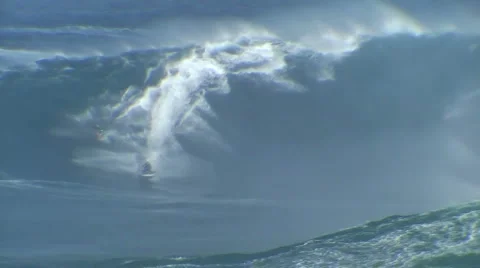 Guy Pulls Into Huge Wave At Jaws Stock Footage 1044219