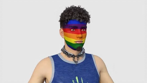 Guy with a rainbow mask on his face ,animation Stock Footage 169340310