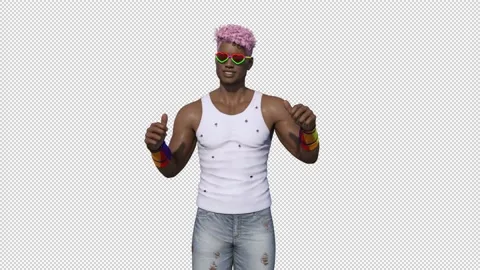 Guy with a rainbow signs fun moving ,animation , transparent background Stock Footage 170176863