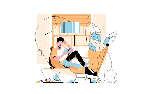 Guy reading in modern library Stock Illustration