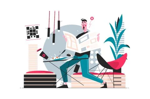 Guy reading morning newspaper イラスト素材