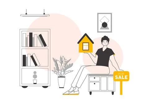 The guy is a real estate agent. Lineart. Vector illustration. イラスト素材
