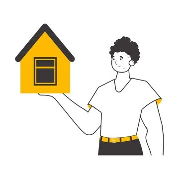 The guy is a real estate agent. Modern linear style. Isolated. Vector illustr イラスト素材