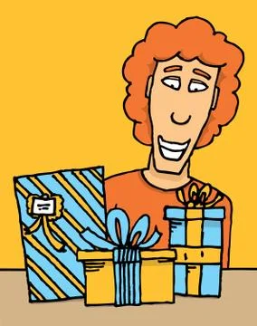 Guy receiving gifts Stock Illustration