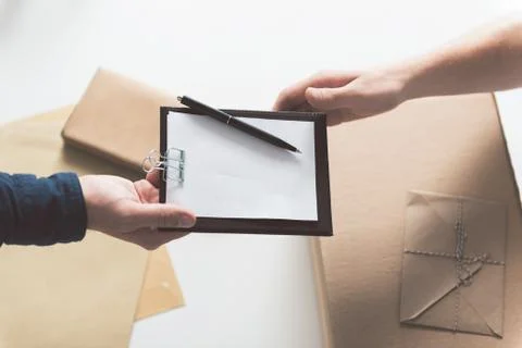 Guy is receiving mail at work Foto stock