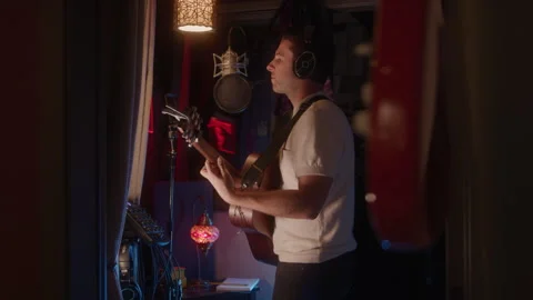 Guy Recording Song In Studio Stock Footage 270311739