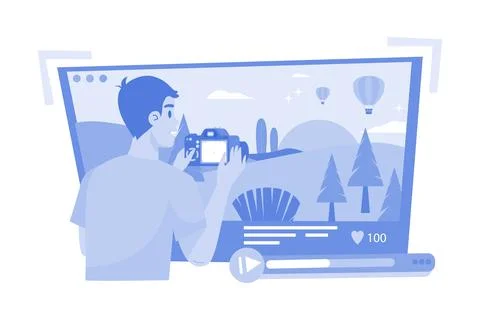 Guy Recording Vlog Video On A Camera Stock Illustration