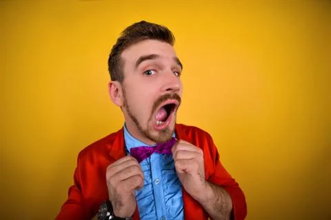 Guy in red jacket do fun Stock Photos