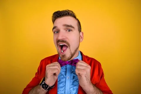 Guy in red jacket ham and smile Stock Photos