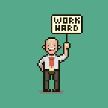 Guy with a red tie he holds a sign with the inscription work hard Illustrazione stock