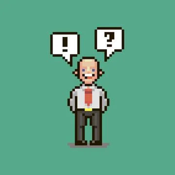 Guy with a red tie speech bubbles with an exclamation mark and question mark Stock Illustration