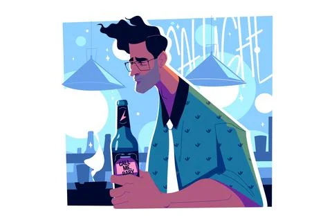 Guy relaxing in bar Stock Illustration
