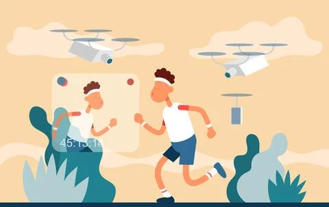 Guy removes the process of doing sports on the street. Cartoon icon. Stock Illustration