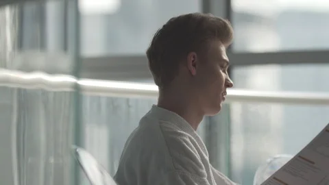 Guy resting on vacation spa Stock Footage 127181692