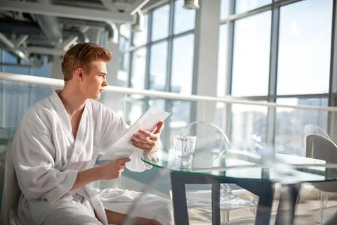 Guy resting on vacation spa Stock Photos