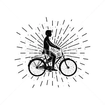 Guy rides a bike with sun rays grunge vintage vector illustration Stock Illustrationen