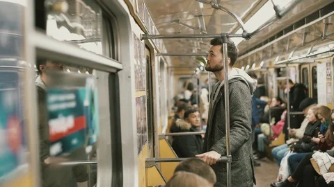 The guy rides the train1 Stock Footage 128919346