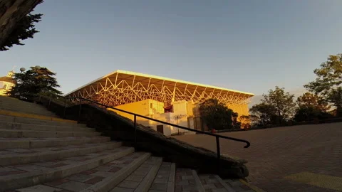 Guy riding on the skateboard to the railing 库存影片 93821749