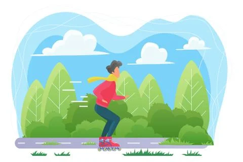 Guy on roller skates flat vector illustration Stock Illustration