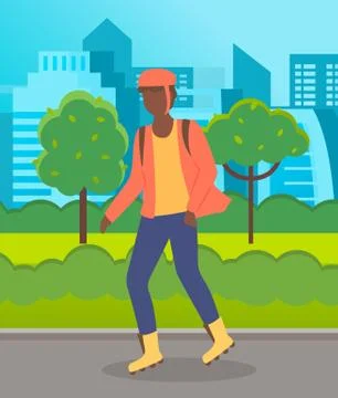 Guy roller skating in the public park at urban architecture background, leisure Stock Illustration