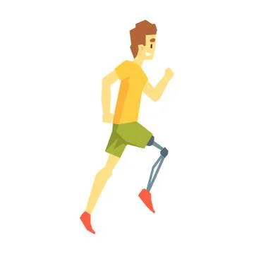 Guy Running With Artificial Leg, Young Person With Disability Overcoming The Stock Illustration