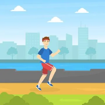 Guy Running in the Park, Physical Workout Training, Young Man Doing Physical Ilustração Stock