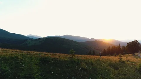 Guy runs in nature at sunset Stock Footage 118620436