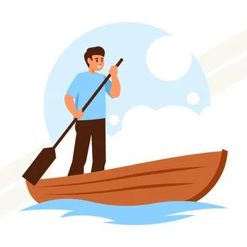 Guy-sailing-on-a-boat Stock Illustration