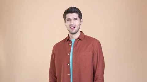 Guy see work job novelty panic isolated pastel color background Video stock 169938588