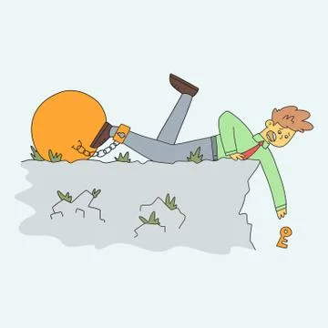 Guy with shackles catches the key, flat banner Stock Illustration