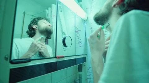 Guy Shaving Beard No Foam Stock Footage 145843450