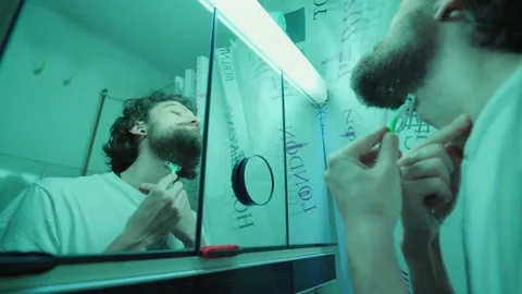 Guy Shaving Beard No Foam Stock Footage 145843573