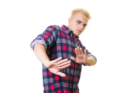 The guy in the shirt refuses to gesture Stock Photos