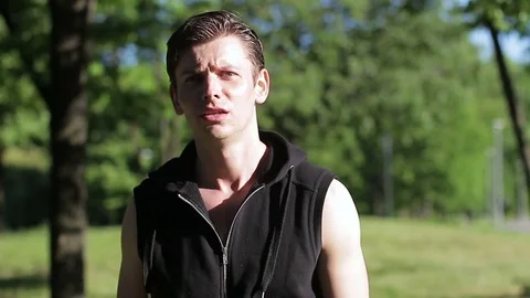 The guy is in shock. He's in trouble. Video stock 76255172