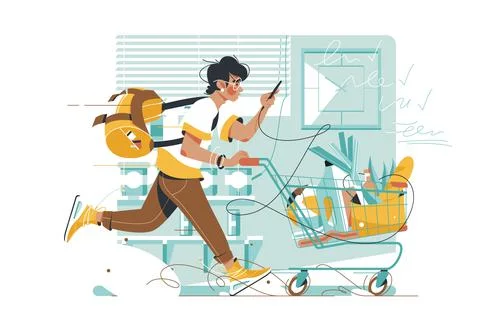 Guy shopping in hurry Illustrazione stock