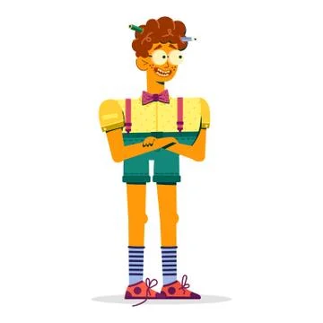 Guy in shorts and glasses, vector illustration Stock Illustration