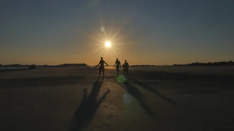 Guy Silhouettes and Bright Sun at Sunset on the Tybee Island Beach Video stock 106100509