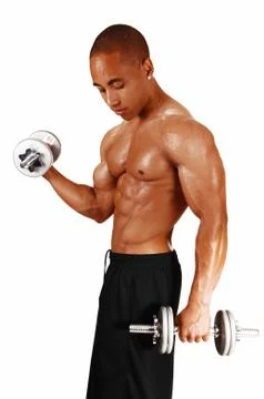 Guy with silver dumbbells. Stock Photos
