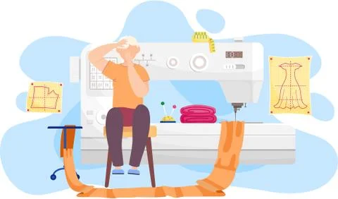 The guy is sitting on a chair. A man is thinking about design of clothes. Work Stock Illustration