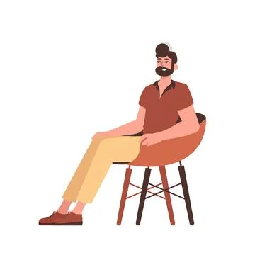The guy is sitting in a comfortable chair. Character in trendy style. Stock Illustration