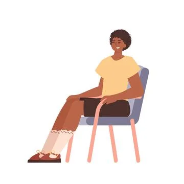 The guy is sitting in a comfortable chair. Character in modern trendy style. Stock Illustration