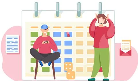 Guy is sitting with gamepad in hands. Boy is playing a video games, surprised Stock Illustration