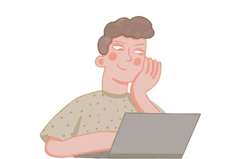 Guy sitting at a laptop isolated on a white background Stockillustratie