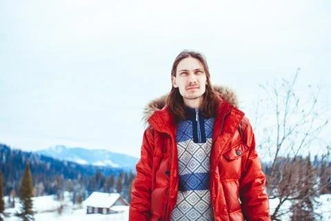 The guy sitting in the snow Stock Photos