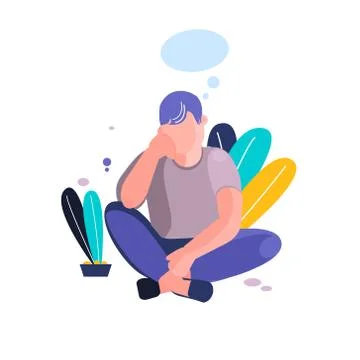 The guy is sitting at the table. Work in the office. Economist or programmer Stock Illustration