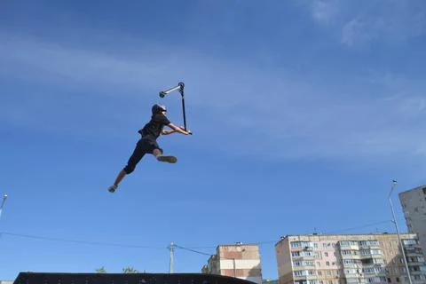 A guy on a skateboard in flight Stock Photos