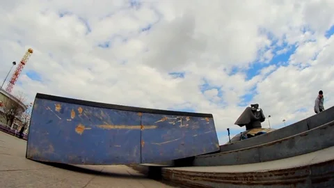 A guy on a skateboard unsuccessfully completed his trick on the brink Stock Footage 71781150