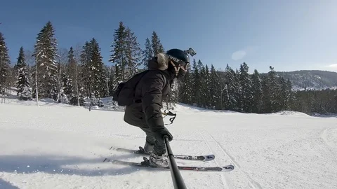 Guy skiing in a ski resort in Oslo, Norway Video stock 114227321