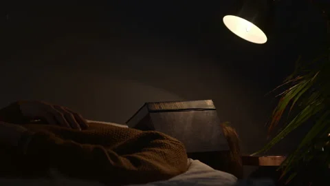 Guy is sleeping after reading with opened book on his face Stock Footage 146309472